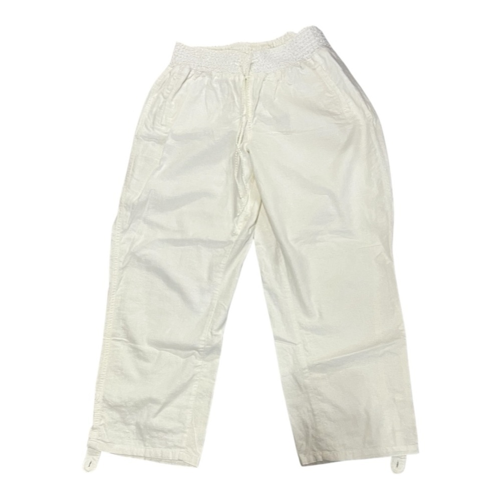 Westbound Linen Blend Ivory Capri Pants With Rolled Button Hem Size M